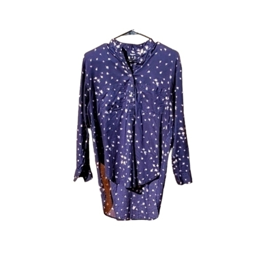 Madewell Hi-Low‎ Navy Buttonup Cotton Pattetn Shirt XS